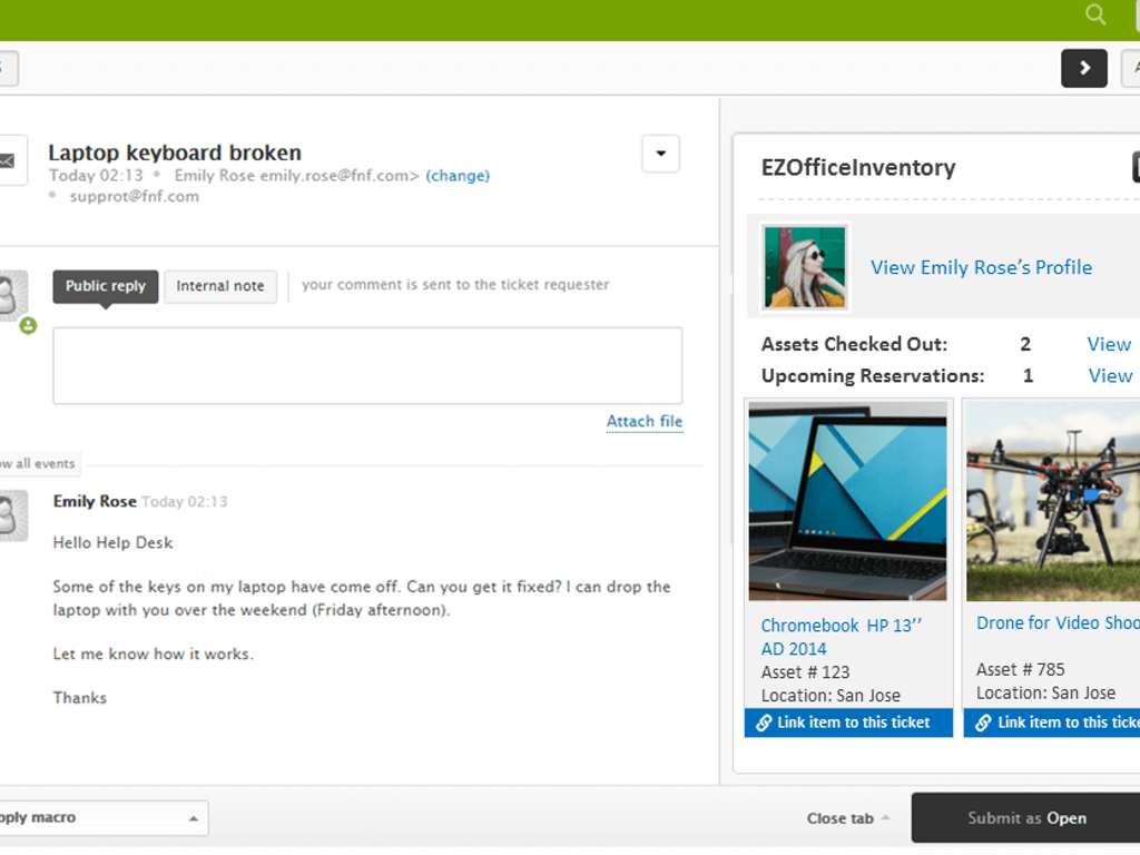 EZOfficeInventory dashboard view — IT and HR app on the Zendesk Marketplace