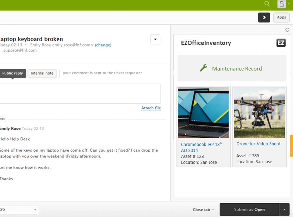 EZOfficeInventory feature detail — IT and HR app on the Zendesk Marketplace